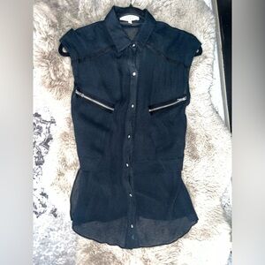 Lightweight Sheer Button-Front Women's Top in Black